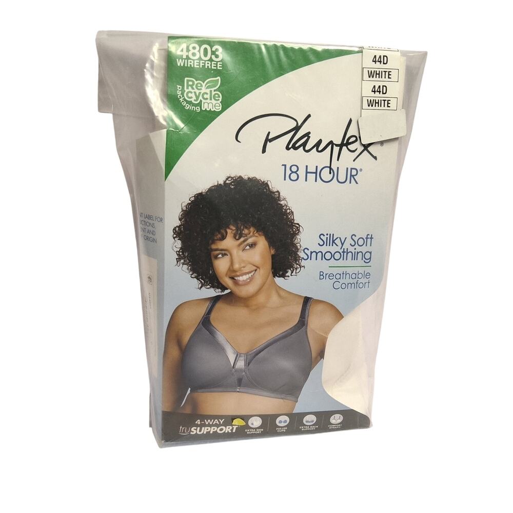 Playtex 18 Hour Silky Soft Smoothing Cool & Breathable Wireless Bra White 44D